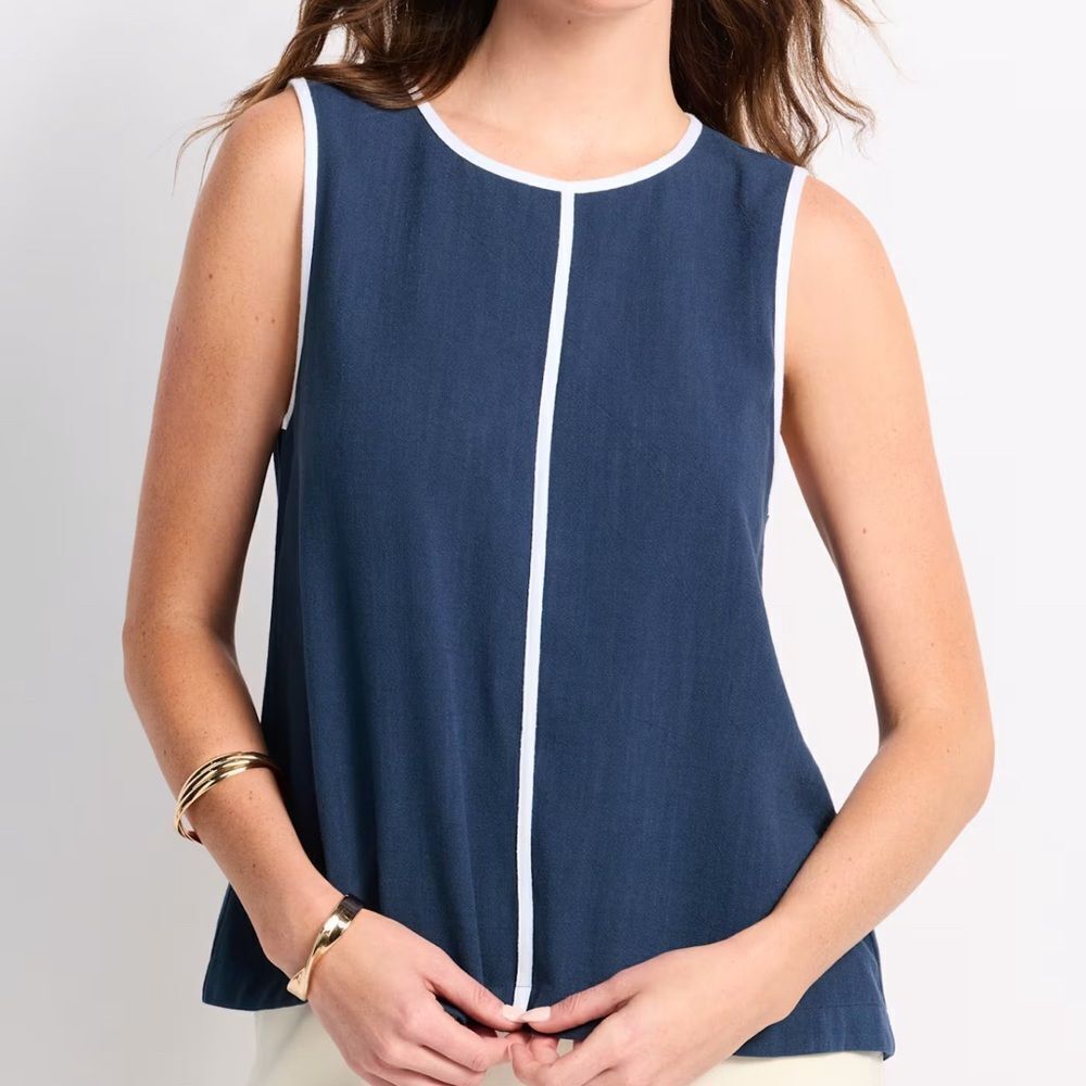 Fun 2 Fun Carly Contrast Trim Blouse Navy Medium NWT STITCH FIX